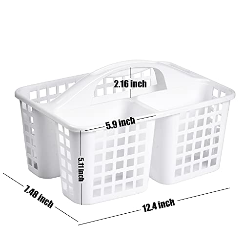 ALINK Plastic Shower Caddy Basket with Compartments, Portable Divided Cleaning Supply Storage Organizer with Handle for College Dorm Bathroom - White