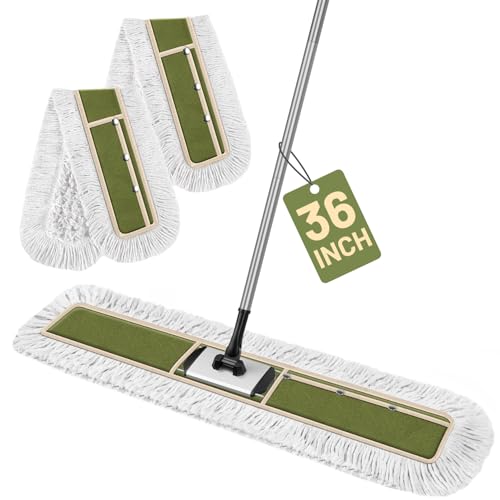 36" Commercial Dust Mop for Janitor: Wide Dust Broom Heavy Duty Industrial Floor Duster with 2 Large Pads for Hardwood Concrete Dry Floor Cleaning Gym Warehouse Sweeping