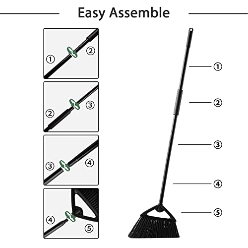 Eyliden Commercial Angle Broom and Dustpan Combo, with Long Handle and Lid, Lobby Dust Pan Sweep Set for Outdoor Garages Courtyard Sidewalks Decks Indoor Home Kitchen Room Office (Black Broom+Dustpan)