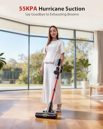 XenonLab Cordless Vacuum Cleaner, 75Mins/55KPa/650W Freestanding Vacuum Cleaners for Home, with Anti-Static&Anti-Tangle Brush, LED Touch Screen, Stick Vacuum for Carpets, Pet Hair, Hardwood Floors