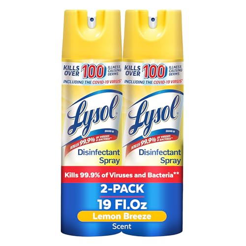 Lysol Disinfectant Spray, Household Cleaning Supplies, Disinfecting Multi-Purpose Room Spray, Antibacterial Sanitizer, Deodorizer, Kills Hantavirus, Lemon Breeze, 19 Fl Oz (Pack of 2)