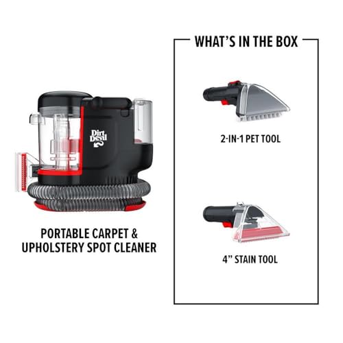 Dirt Devil Portable Spot Cleaner Machine for Carpet and Upholstery, Powerful Suction Spot Cleaning Machine with Versatile Tools, Pair with Dirt Devil Portable Cleaner Solution