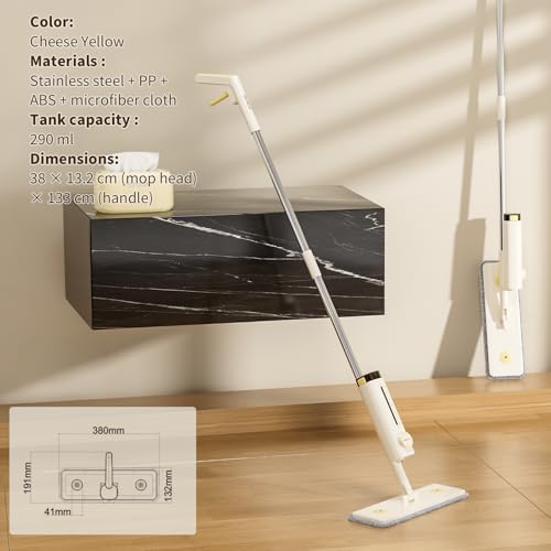 2 in 1 Wet Dry Spray Mop for Floor Cleaning, Swivel Flat Long Handle Trapeador with Washable Reusable Pads & Refillable Bottle, Lightweight for Hardwood, Laminate, Vinyl, Tile, Marble, Cream White