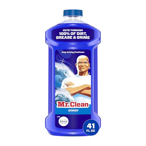 Mr. Clean All Purpose Cleaner, Mop Soap, Floor Cleaner for Mopping Home, Bathroom, & Kitchen, Cleaning Liquid for Mop & Bucket, Cleaning Supplies, Multi-Surface Dilutable, Ocean, 41oz