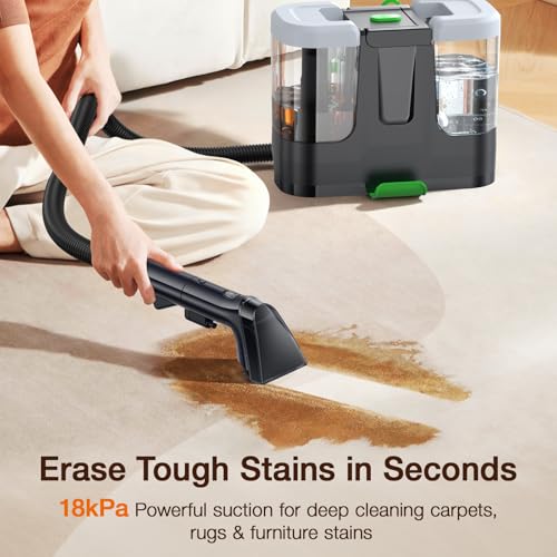 Portable Carpet & Upholstery Cleaner, 18Kpa Carpet Cleaner Machine for Deep Stain Removal, Spot Cleaner for Pet Accidents, Area Rugs, Stairs, Car Upholstery & Couches, Includes Tools & Self-Cleaning