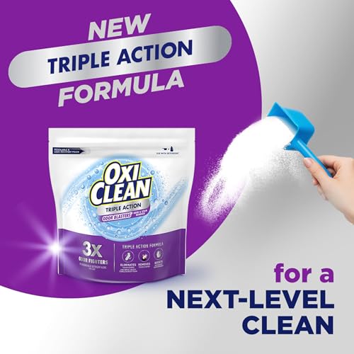 OxiClean Triple Action Odor and Stain Remover Powder, Use with Detergent, Eliminates Tough Odors and Removes Stains, Color Safe and Chlorine Free, 4 lbs