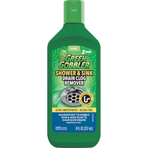 Green Gobbler Ultra Concentrated Drain Clog Remover & Cleaner | Powerful Hair, Grease & Soap Dissolver for Bathroom, Kitchen, Shower, Sink & Toilet | Safe for Pipes & Septic Systems