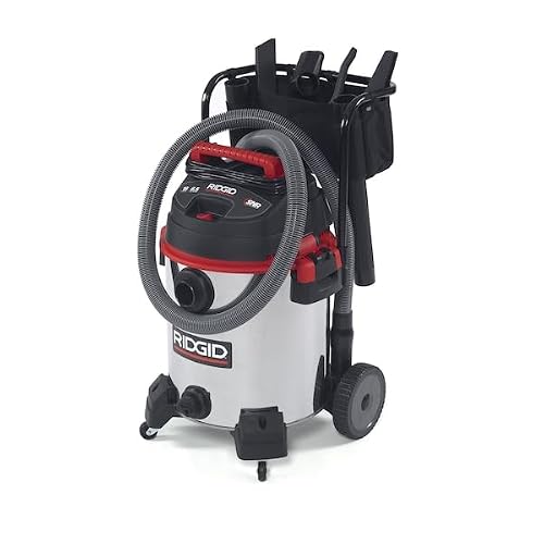 RIDGID 50353 1610RV Stainless Steel 16-Gal. Wet Dry Shop Vacuum with Cart, 6.5 Peak HP Motor, Large Wheels, Pro Hose, Drain, and Blower Port, Red