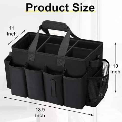 Wigojoy Wearable Large Cleaning Caddy Bag for Housekeeper, Clean Supply Organizer with Adjustable Shoulder, Waist & Handle Straps, Detailing Bag for Kitchen Supplies (Black)