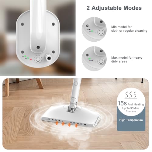 6-in-1 Steam Mop, 1200W Rotated Steam Cleaner for Home, 2 Modes, 400ML Removable Tank, 23FT Power Cord, 2 Pads, Multi-Surface Steamer for Hard Floor, Laminate Floor, Tiles Cleaning (Lily White）