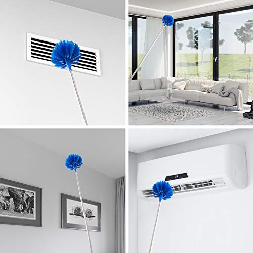 ZZ LAZYCOTTAGE Cobweb Duster with ExtensionPole, Washable Cleaning Duster Kit with 2 DusterHeads, Cobweb Duster, Corner Brush, Telescoping Pole for Ceiling Fan (Blue)