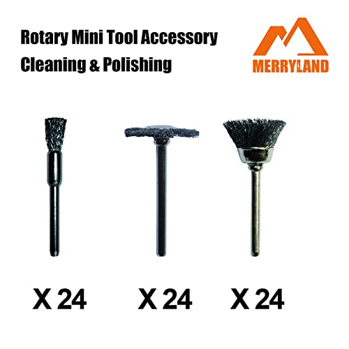 Merryland Wire Brush Mini Steel Brush Mixed Cup Wheel Pen Brush 72 Pack