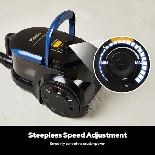 Aircliff Piwosa Canister Vacuum Cleaner, 17KPA Suction Vac for Carpets/Hard Floors, Lightweight Bagless Canister Vacuum with HEPA, 2 Motor System, and 3 Cleaning Tools (Black)