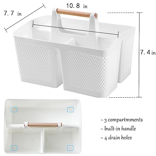 rejomiik Portable Shower Caddy Basket Plastic Cleaning Caddy Organizer Storage Tote with Handle for Bathroom, College, Dorm Room Essentials, White