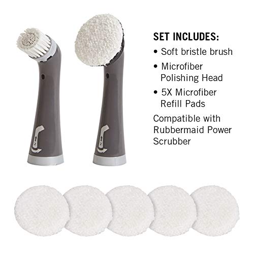 Rubbermaid Reveal Power Scrubber Attachable Soft Bristle & Velcro Head with 6 Microfiber Pads for Cordless Electric Battery Powered Scrub Brush Ideal for Shoes/Sneakers/Car Trim/Tires/Furniture
