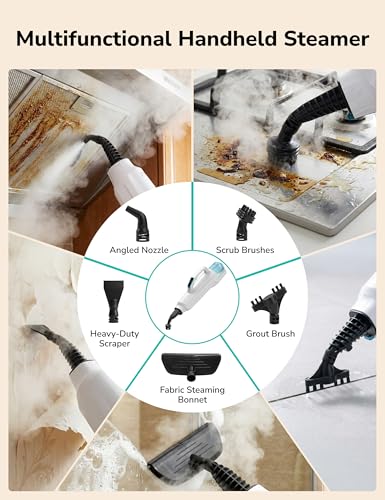 Aspiron Steam Mop, 10-in-1 Steam Mop and Handheld Steamer, 15s Heat-Up, Self-Rotating Scrub Pads, 2 Steam Modes with Spray,500ML Removable Tank,LED Light,Floor Steamer for Hardwood,Tile, Carpet,Car