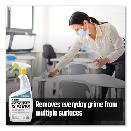 GLOBAL PACKING SOLUTIONS CLR PRO Multi-Surface Cleaner, Removes Soil and Grime, Lemon Scent, 32 Fl Oz bundled with Microfiber Cloth