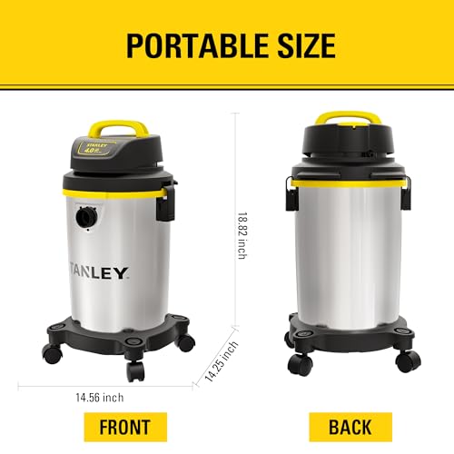 Stanley - SL18129 Wet/Dry Vacuum, 4 Gallon, 4 Horsepower, Stainless Steel Tank Silver+yellow