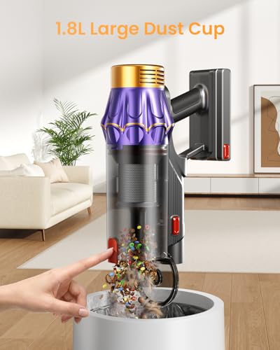 Cordless Vacuum Cleaner, 650W/55KPA/70 Mins Vacuum Cleaners for Home with Self-Standing, Anti-Tangle Vacuum Cordless, Smart Display and 1.8L Cup Cordless Stick Vacuum Cleaner for Pet Hair/Carpets