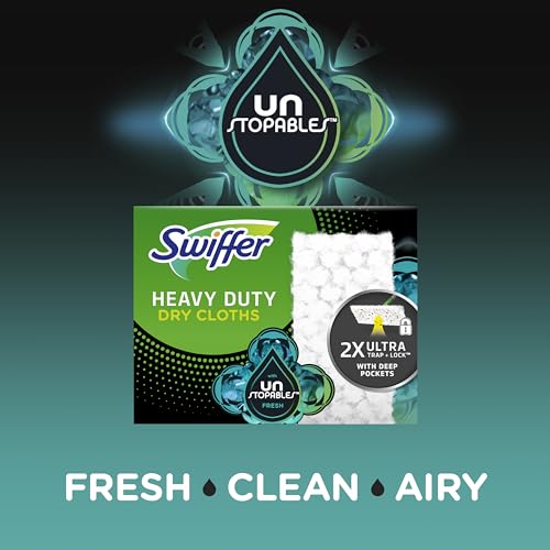 Swiffer Sweeper Heavy Duty Dry Multi-Surface Cloth Refills for Floor Sweeping and Cleaning, Unstopables Fresh Scent, 20 Count