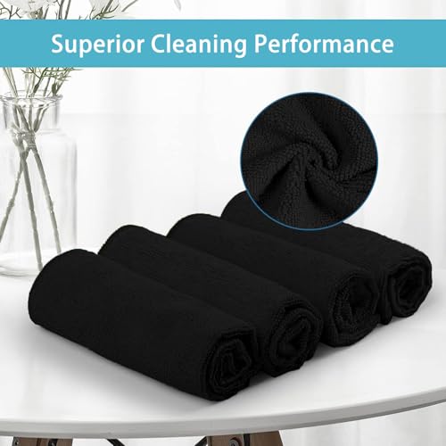 HOMEXCEL Microfiber Cleaning Cloth, Premium Microfiber Towels for Cars, Lint Free, Scratch-Free, Highly Absorbent, Reusable Cleaning Rags for Car, Household, Kitchen, Window(Black,5)