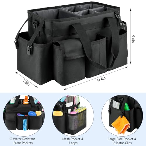 ZIOZERTT Cleaning Caddy,Cleaning Bag for Housekeepers,Cleaning Supplies Organizer with Handle,Black
