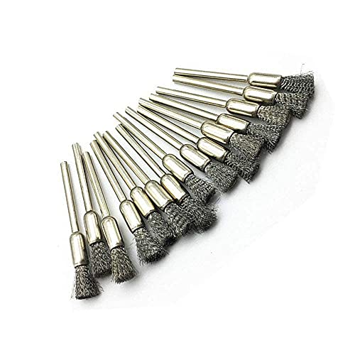 15 Pcs Pen Shape Stainless Steel Wire Brushes Wheel 1/8'' Mandrel Rust Removed Polishing Wheel for Dremel Rotary Tool