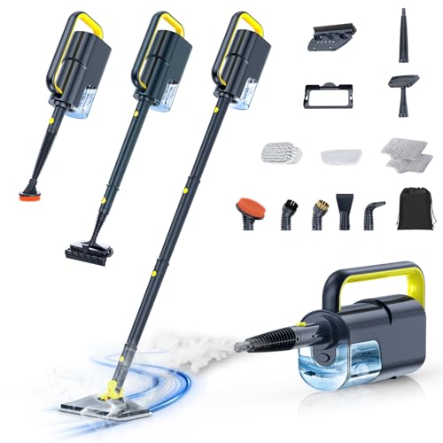 10-in-1 Steam Mop with Detachable Handheld Steamer,350ml Tank, 10s Heat-Up, 248°F Steam Cleaner, 2-Level Control and Swivel Head for Floor,Carpet,Tiles, BBQ grill,Car Accessories Dark Grey