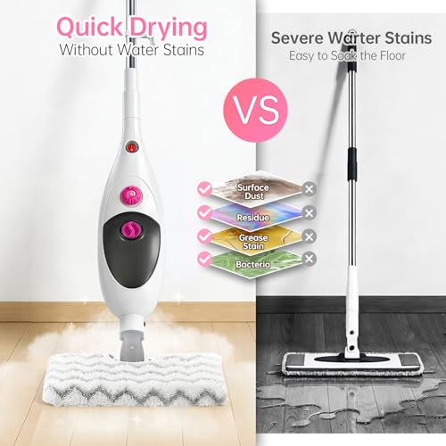 12-in-1 Steam Mop Cleaner, 15-Sec Fast Heat-Up, 1200W Floor Steamer with Double-Sided Pads, Removes 99.99% Stubborn Stains for Hardwood Floors, Marble, Clothes, Windows, Tiles, White