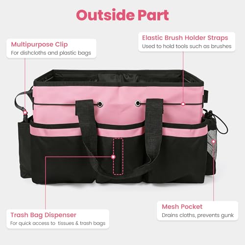 Wearable Large Cleaning Caddy Bag with Dividers, Household Cleaning Caddy for Cleaning Supplies Organizer Car Wash, Cleaner Tote Detailing Bag with Shoulder Strap and Handles for Housekeeper Storage