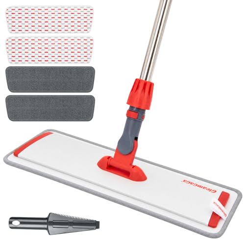 GleamGaGa Professional Microfiber Flat Mop for Floor Cleaning, 62" Stainless Steel Handle, 4 Reusable Machine Washable Mop Pads for Wet & Dry Mopping on Hardwood, Laminate, Vinyl & Tile Floors