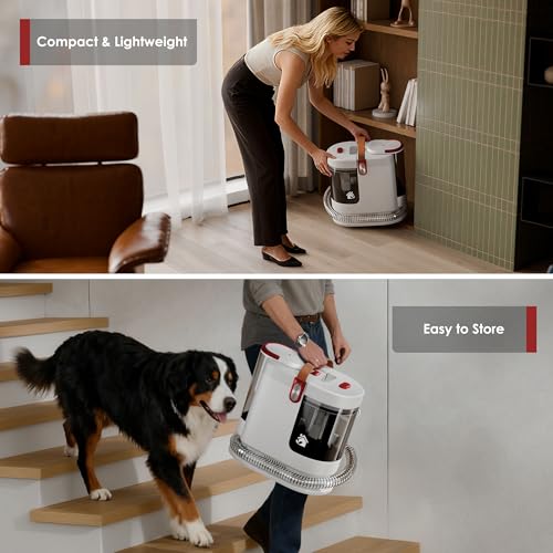 WURESE Portable Carpet Cleaner Machine, 15KPa Powerful Upholstery & Spot Cleaner for Pet Stains, Couches, Stairs & Car Seats – Handheld Deep Cleaner with Self‑Cleaning System & 2 Brushheads, Crimson