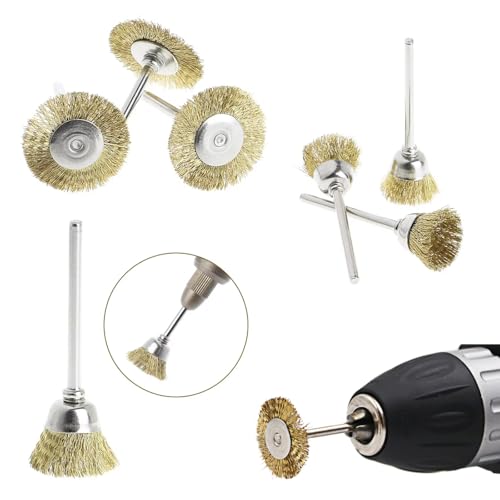 TorSor 12 Pack Rotary Tool Brass Wire Brushes Set with 1/8 Inch Shank Rust Removal Wire Brush Wheel Kit for Dremel Cordless Rotary Tool Cleaning Corroded Metal Surface Aluminum Polish Paint Stripping