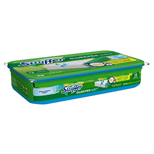 Swiffer Sweep + Mop, Wet Pads Refill, Floor Cleaner for Dirt, Dust, Hair, Cleaning Cloths for Mopping Home, Bathroom, Kitchen, All Purpose Multi-Surface Floor Wipes, Fresh, 12ct