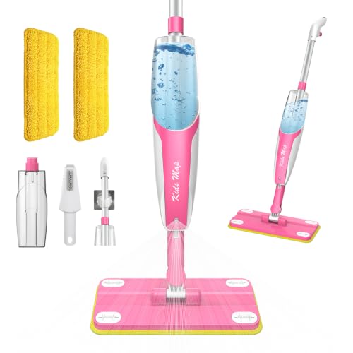 Bluocean Kids Spray Mop - 30 Inch, 420ml Large Water Tank, Effective Cleaning Tool & Fun Montessori Toy, Pretend Play Housekeeping Set Toddlers Love (Magenta)