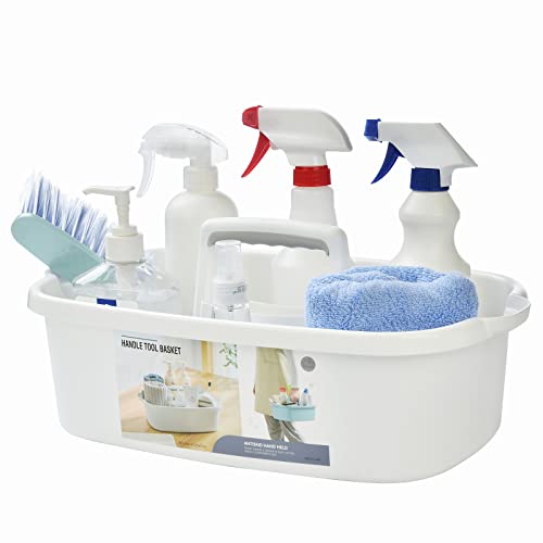 ALINK Large Plastic Shower Caddy Tote, Portable Storage Caddy Basket Organizer with Handle for Dorm, Bathroom, Tool, Garden, Kitchen, Cleaning Supplies - White
