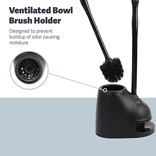 Casabella Bowl Brush & Plunger Combo - Heavy-Duty Toilet Plunger and Cleaning Brush, Ergonomic Handles, Durable Bowl Brush, Tackles Tough Clogs, Discreet Storage
