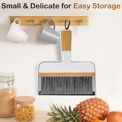 ThinkLearn Mini Dustpan and Brush Set, Bamboo Handle with Rubber Lip