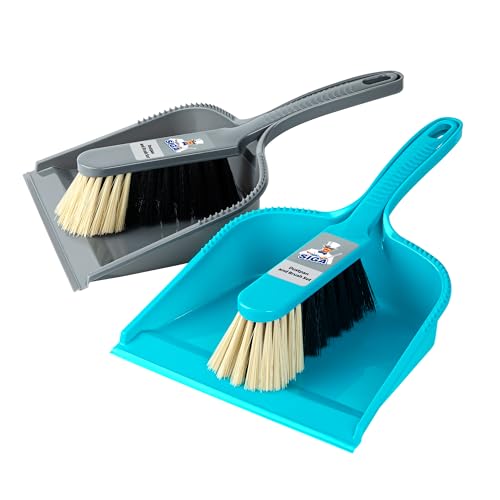 MR.SIGA Dustpan and Brush Set, Pack of 2 Set, Blue & Grey