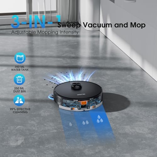Robot Vacuum and Mop Combo, Mapping Robotic Vacuums Cleaner with 75 Days Self-Emptying, LiDAR Navigation Smart & Strong Suction, WiFi/App/Alexa/Voice Control, Quiet for Home Pet Hair Hard Floor Carpet