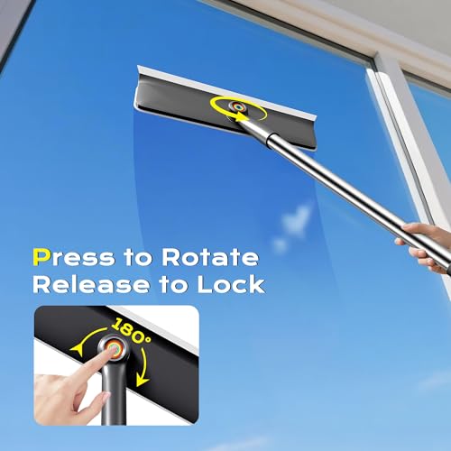 Window Squeegee for Home, Window Cleaner Tool with Extension Pole, Squeegee for Window Cleaning with 3 Microfiber Cloths and Screen Brush, Window Cleaning Kit for Car Windshield, Shower Glass Doors