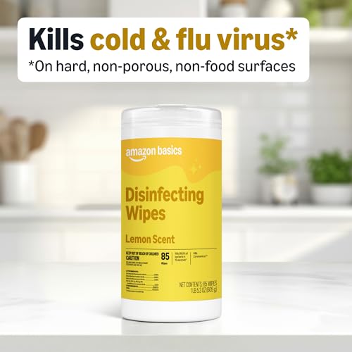 Amazon Basics Disinfecting Wipes, Lemon Scent, for Sanitizing, Cleaning & Deodorizing, 255 Count (3 Packs of 85), Packaging May Vary