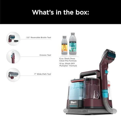 Shark Carpet Cleaner Machine, Portable Upholstery StainStriker, Spot, Odor & Stain Remover, 2 Carpet Cleaner Solutions, 3 Tools, Perfect for Pet Hair, Area Rugs, Couches, Burgundy, PX203BRN