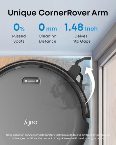eufy C10 Robot Vacuum Self Emptying, 8 Weeks Hands Free, Advanced Smart Mapping with LiDAR Navigation, 2.85-Inch Slim Design, Powerful Suction, Edge Expansion Brush for Pet Hair, Carpet Detection