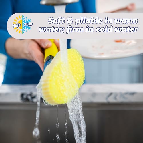Scrub Daddy Dish Daddy Dish Wand & Connector Head, Soap Dispensing Dish Brush, Texture Changing Washing Up Sponge With Liquid Handle, Dish Sponge with Built-in Scraper, Scrubbing Head & Stand - Yellow