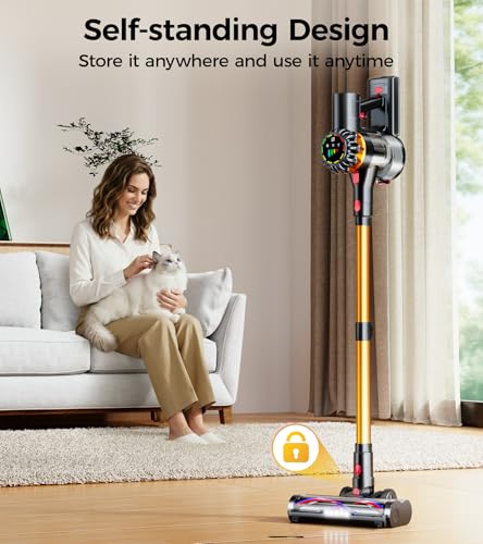Cordless Vacuum Cleaner, 550W 45KPA 65Mins Vacuum Cleaners for Home, Stick Vacuum with Self-Standing,Touch Screen, Anti-Tangle Brush, 8-in-1 Lightweight Wireless Vacuum for Pet Hair Carpet Hard Floors