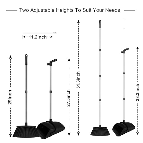 UDUK Broom and Dustpan Set, Household Broom with Dustpan Combo Set, 51" Long Handle, Dust Pan Set for Kitchen Office Lobby Floor