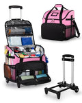 Marscamd Large Rolling Cleaning Caddy Bag with Detachable Trolley, Cleaning Supplies Organizer with Wheels for Housekeepers, Pink