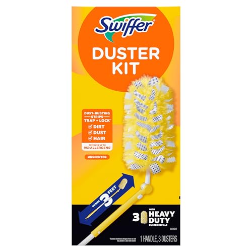 Swiffer Duster Kit with 3 ft Extendable Handle, Heavy Duty Dusting Starter Kit with 3 Refills, for Ceiling Fans, Vents and Hard to Reach Places
