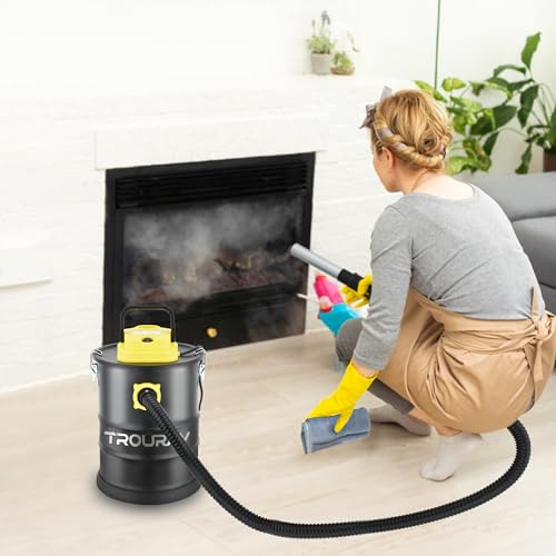 TROURAY Fireplace Ash Vacuum Cleaner, 2.6 Gallon Heat Resistant Lightweight Canister Vacuum Cleaner with 800W Powerful Suction Blowout for Fireplaces, Pellet Roasters, Woodstoves Pellet Ash Vacuums